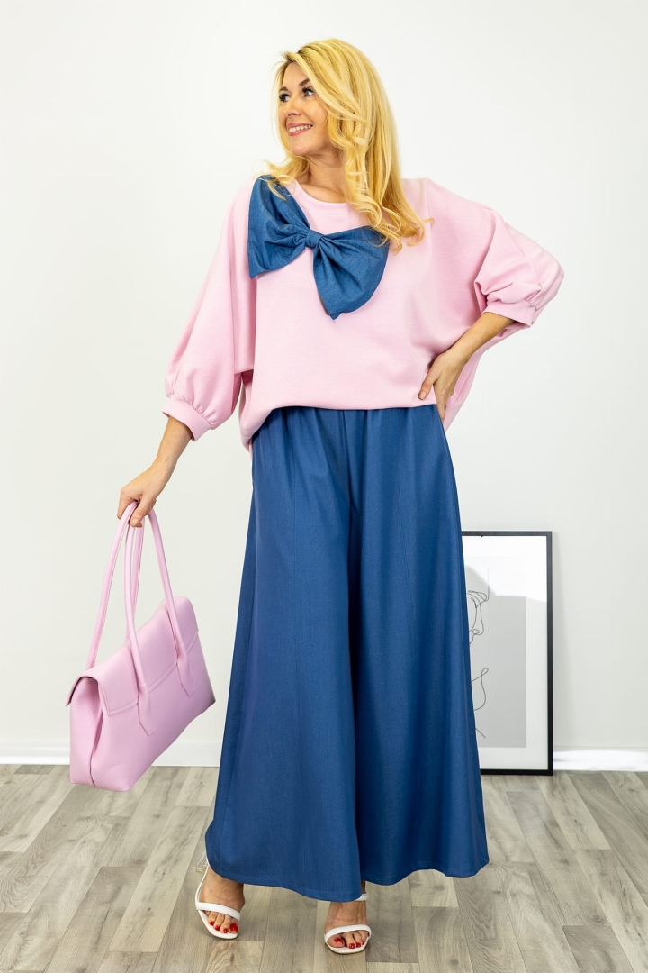 Spodnie z gumką w pasie kieszeniami i szeroką nogawką Sondalo denim blue