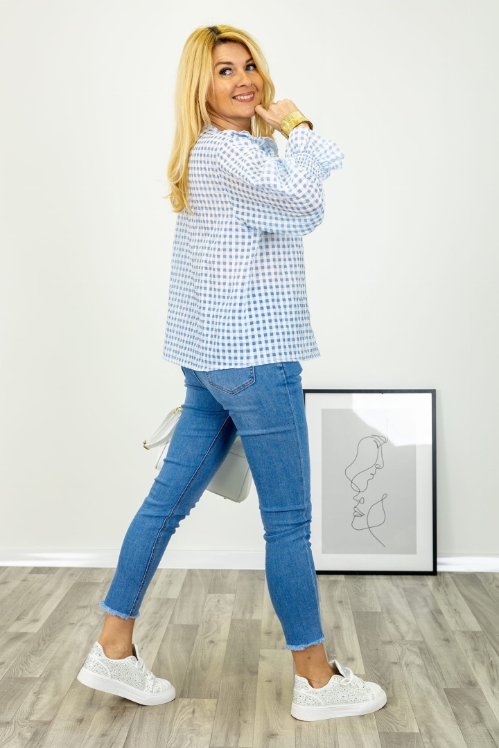 Bluzka Livans Summonte w kratkę z marszczonymi rękawami