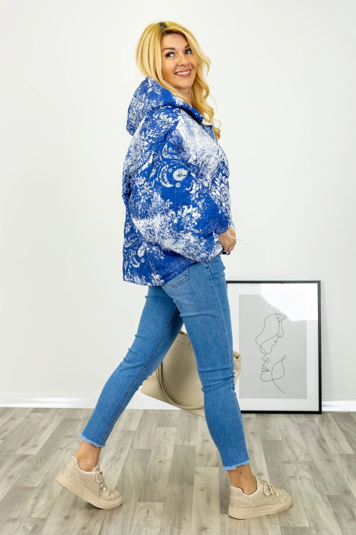 Kurtka z kapturem zapinana na suwak o asymetrycznym fasonie z rękawem kimono Mansue navy blue