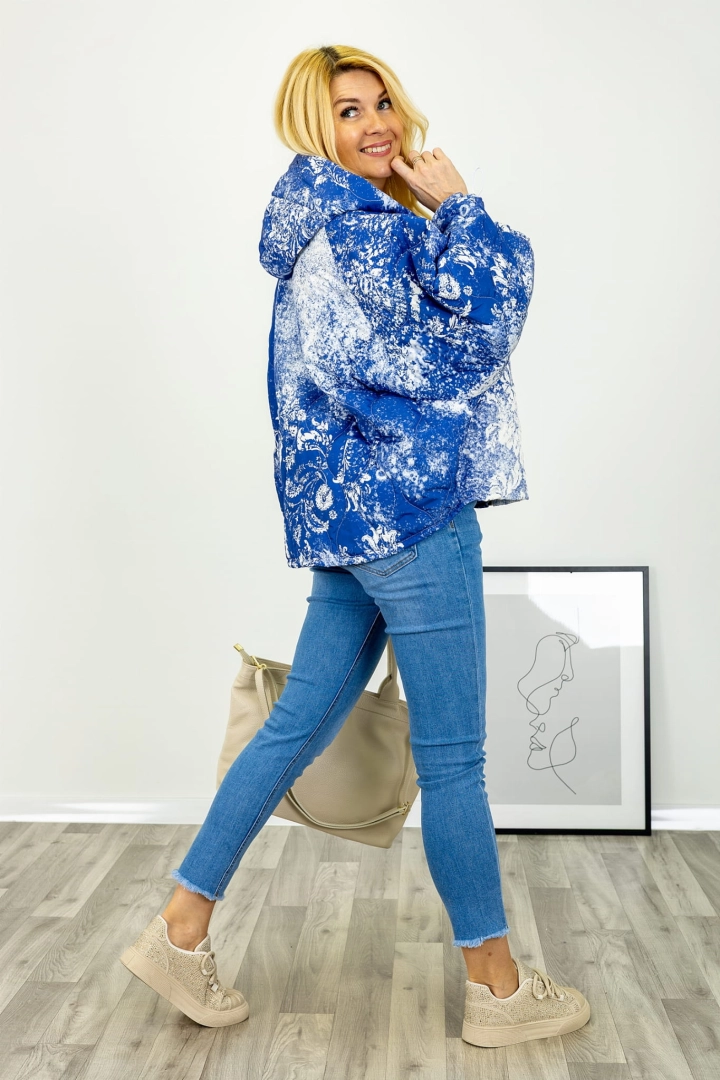 Kurtka asymetryczna z kapturem i wydłużonym tyłem z kieszeniami na suwak rękaw kimono Mansue navy blue