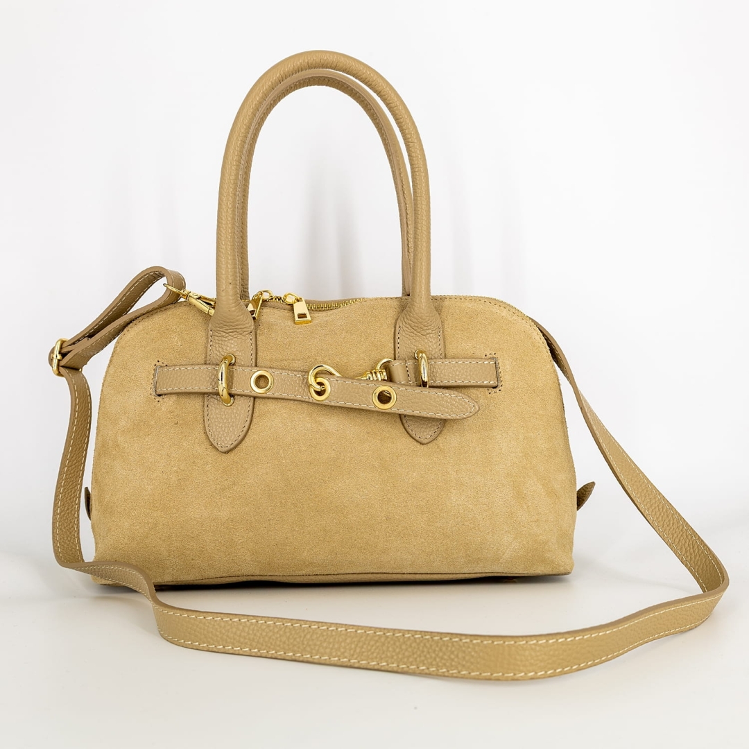 Torebka zamszowa Camucia złote detale beżowa