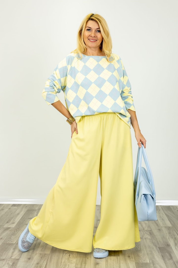 Palazzo Valdisotto pastelowe żółte z kieszeniami po bokach i wysokim stanem