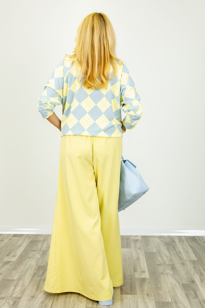 Spodnie Valdisotto  pastelowe żółte palazzo z prostą szeroką nogawką