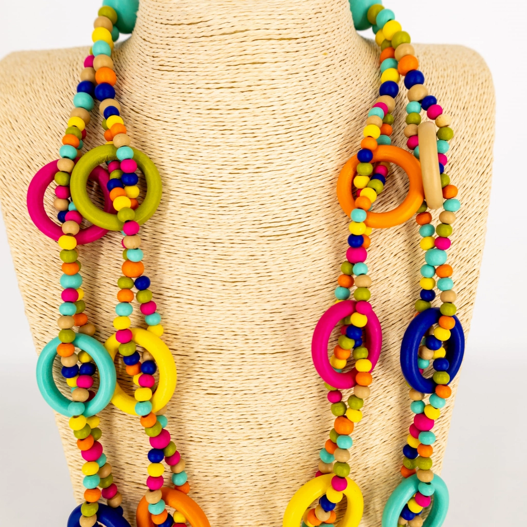 Naszyjnik boho multicolor z naturalnych materiałów.
