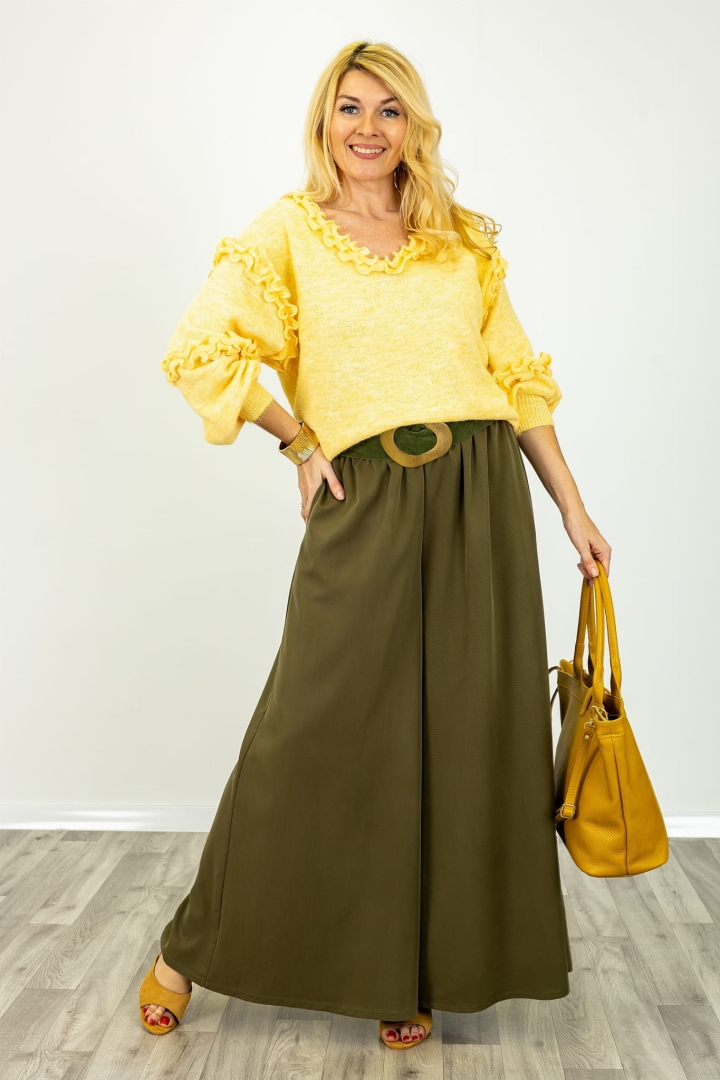 Palazzo Valdisotto khaki z kieszeniami po bokach i wysokim stanem