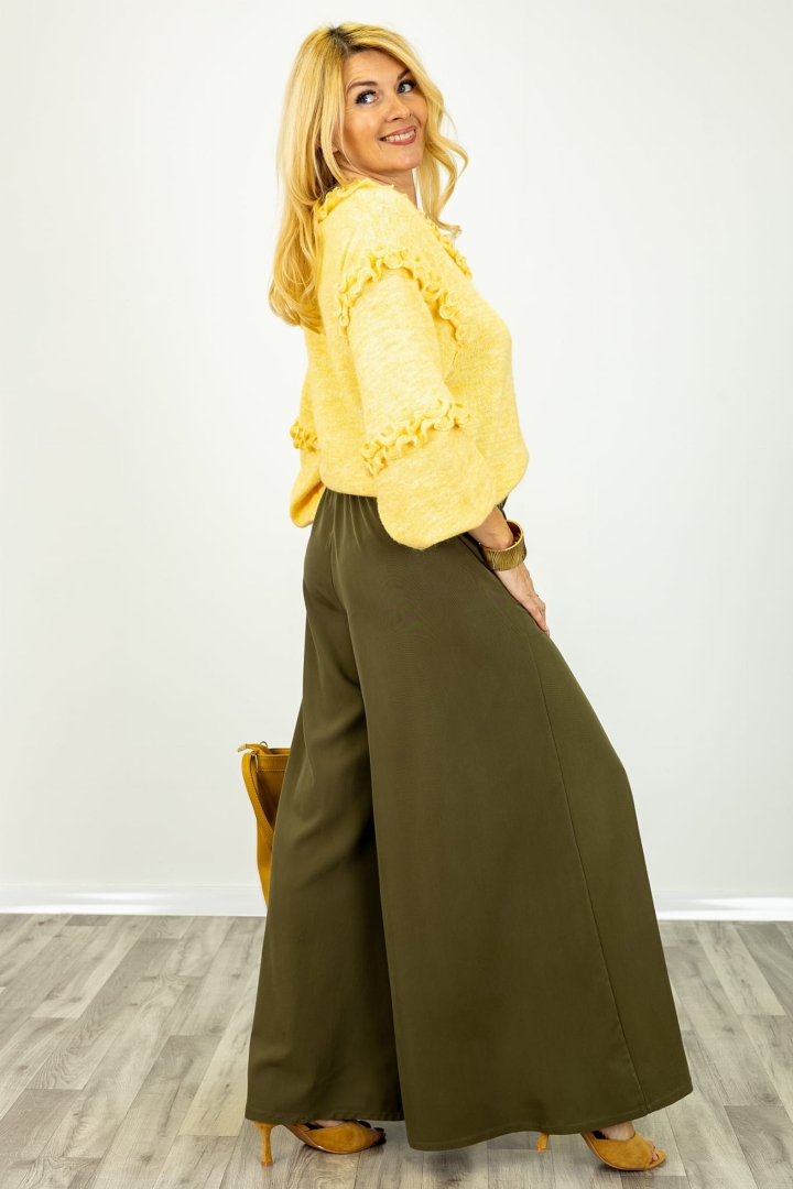 Spodnie Valdisotto khaki palazzo z prostą szeroką nogawką