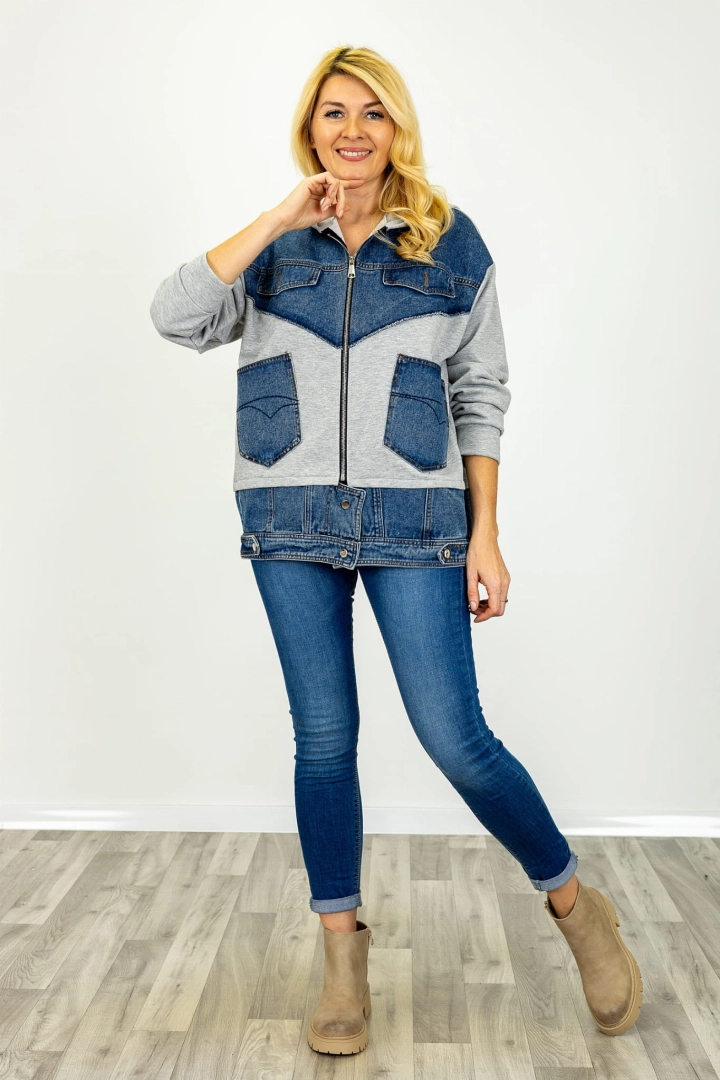 Bluza szara Presenzano z wstawkami jeansowymi