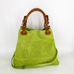 Skórzana torebka pleciona worek shopperka Martellona z brązowymi regulowanymi uszami pojemna z długim paskiem pojemna casualowa zielona
