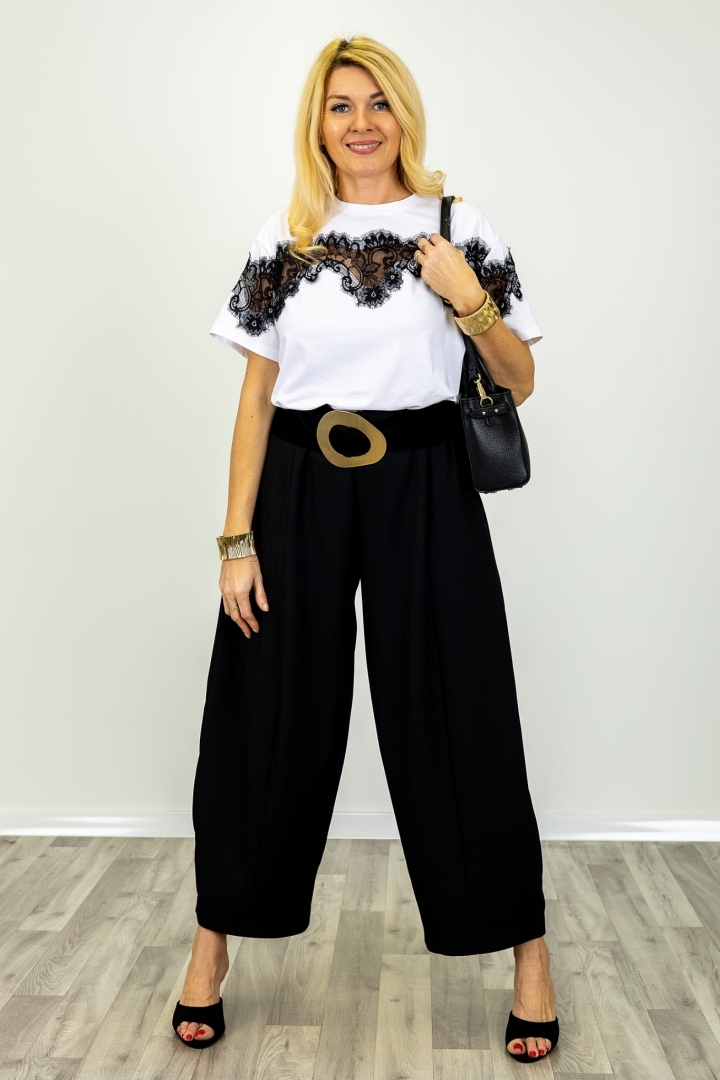 Spodnie damskie Acreide czarne wide leg prążkowany materiał