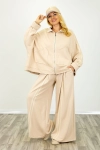 Bluza oversize z lampasami i kieszeniami zasuwana na suwak Piscero beżowa