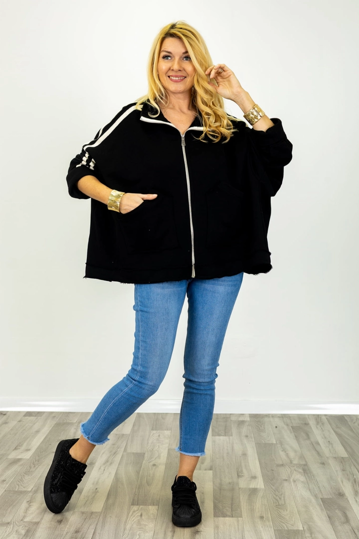 Bluza oversize zapinana na suwak z lampasami Piscero czarna