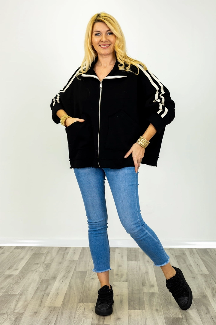 Bluza oversize z lampasami zapinana na suwak model Piscero czarna