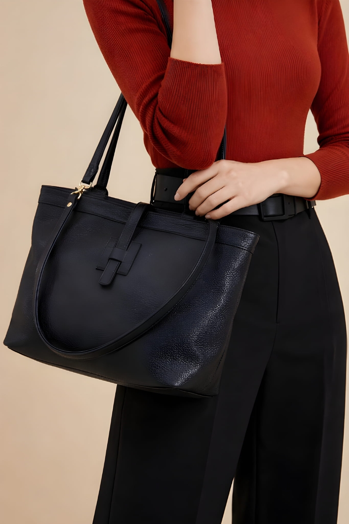 Pojemna skórzana torebka shopper czarna do codziennego użytku.