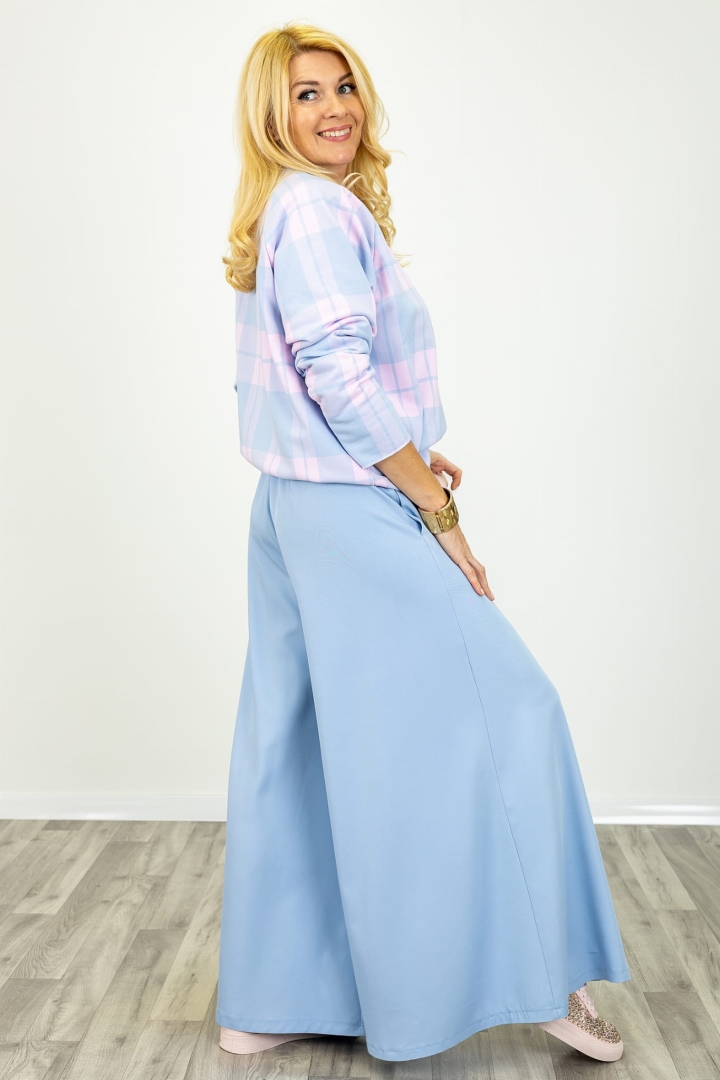 Spodnie Valdisotto błękitne palazzo z gładką strukturą materiału i wysokim stanem Antaresa