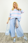 Bluzka z długim rękawem w paski z okrągłym dekoltem Piovera błękitna z pudrowym różem
