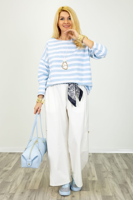 Spodnie wide leg Librino kuloty kiszenie na nogawkach dekoracyjna apaszka ecru