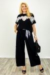 Spodnie wide leg Librino kiszenie na nogawkach dekoracyjna apaszka czarne