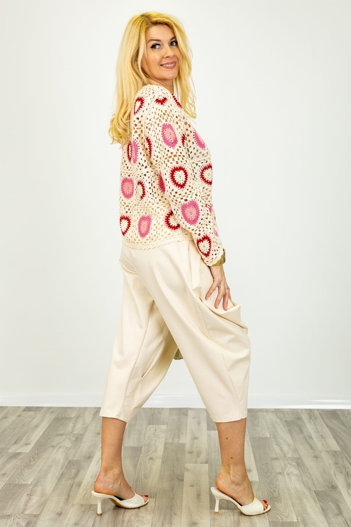 Modna bluzka ażurowa splecione kółka fuksja