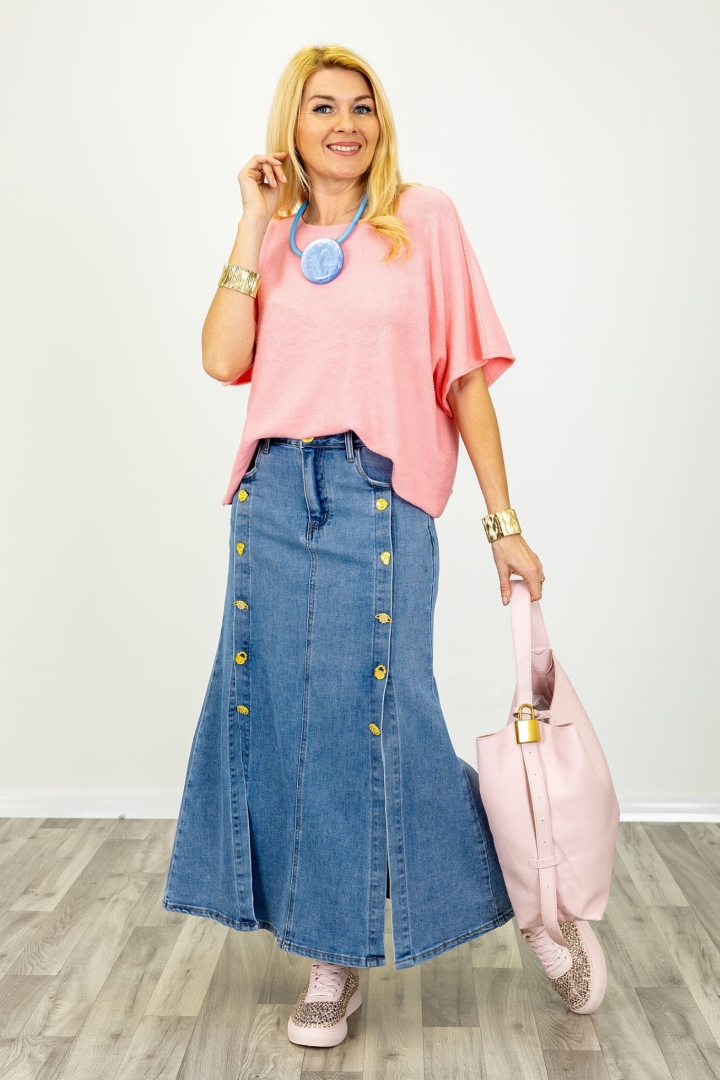 Spódnica maxi jeansowa Ottati denim blue z wysokim stanem i trapezowym fasonem marki Antaresa.