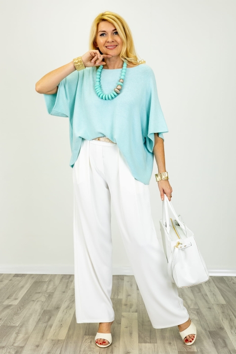 Eleganckie spodnie palazzo Piaggine białe z wysokim stanem i szeroką prostą nogawką