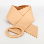 Pasek ze skóry naturalnej szeroki z okrągłą klamrą Pugliano pudrowy różowy