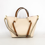 Torebka skórzana typu shopper z odpinaną saszetką i ozdobnymi paskami Altavilla beżowa