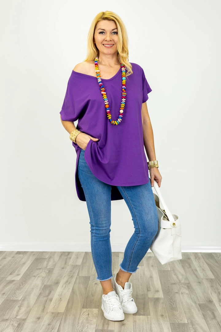 Casualowa tunika damska Palmoria z dekoltem V-neck fioletowa