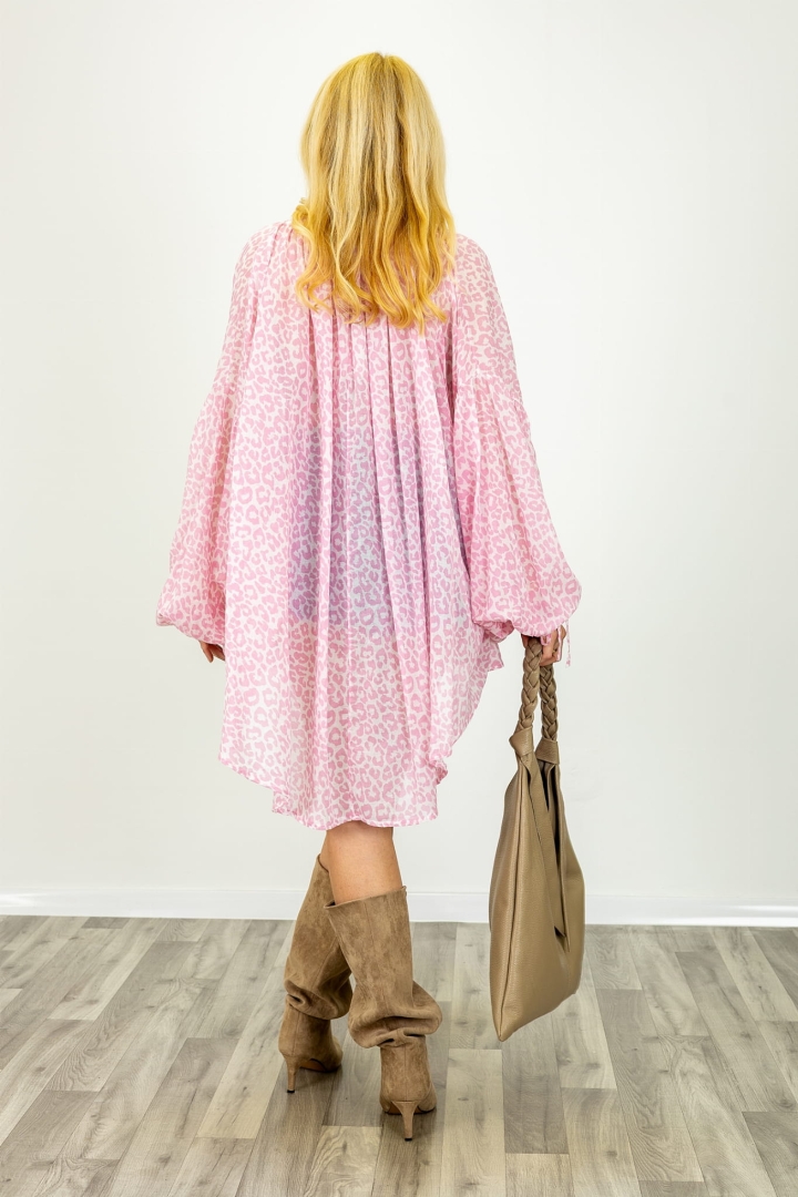 Luźna tunika mega oversize w cętki z wiązaniami Sovicille różowa