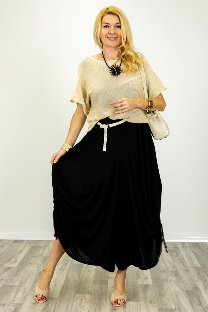 Spodnie haremki damskie luźne z obniżonym krokiem i regulowanymi ściągaczami czarne