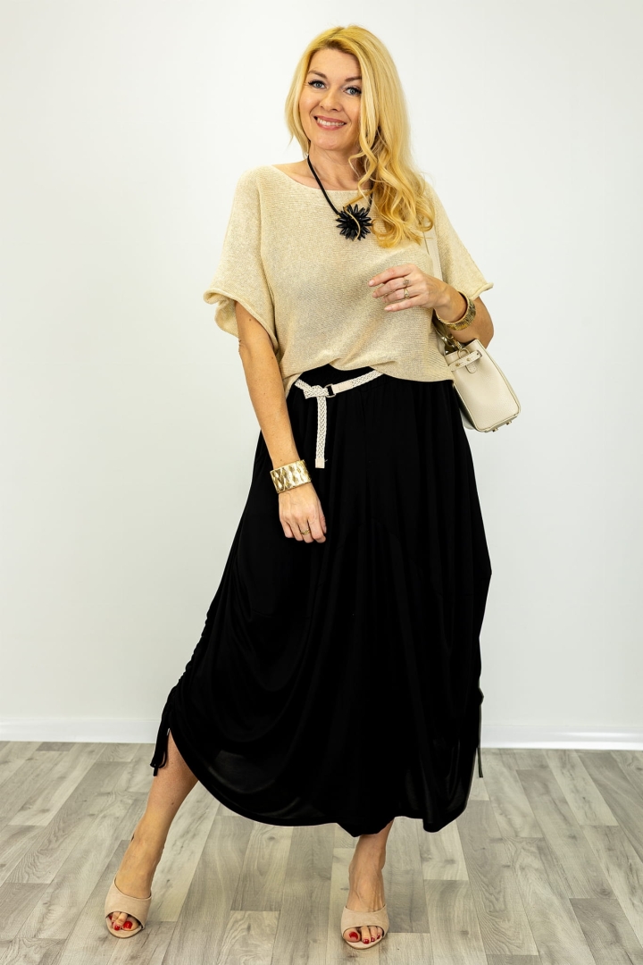 Haremki damskie czarne z szerokimi nogawkami i elastycznym pasem Castelnuovo