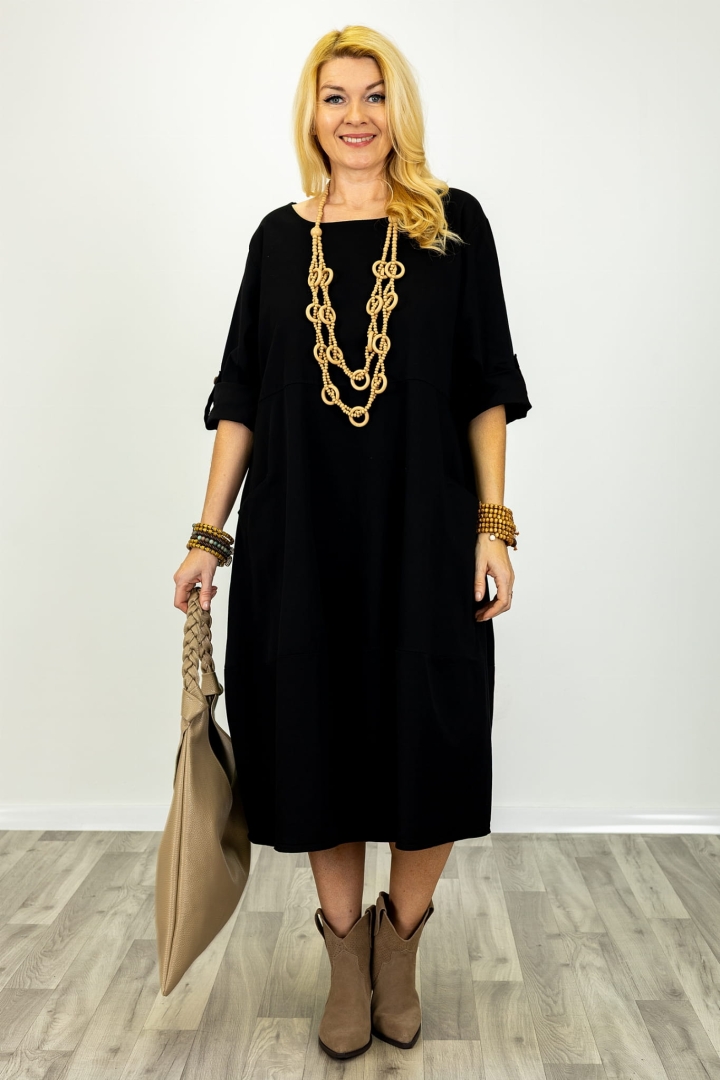 Oversize sukienka midi czarna Focognano z kieszeniami na co dzień