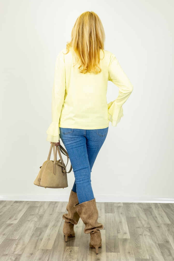 Bluzka Verolavecchia pastelowa żółta elegancka z ozdobnymi falbankami Antaresa.