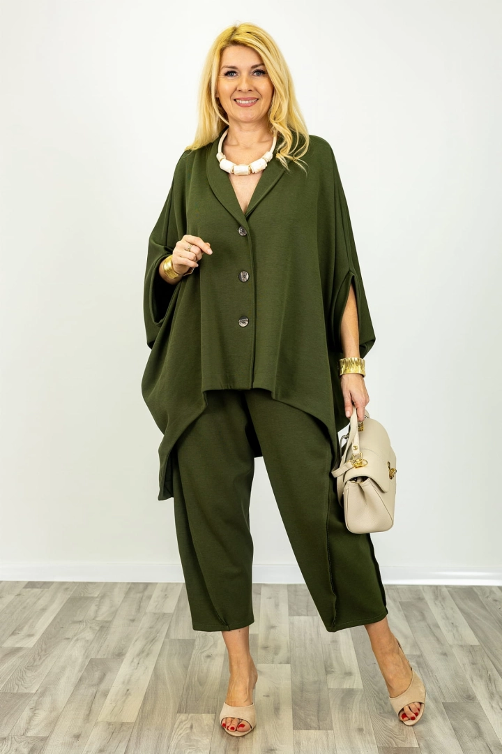 Asymetryczna narzutka oversize kimono rękaw zapinana khaki
