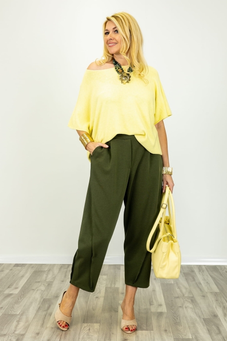 Spodnie typu balloon Sutria ozdobne przeszycia khaki