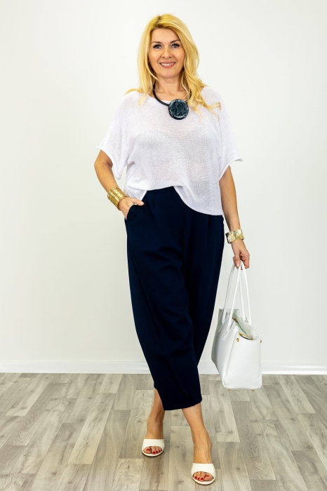 Spodnie typu balloon Sutria ozdobne przeszycia granatowe