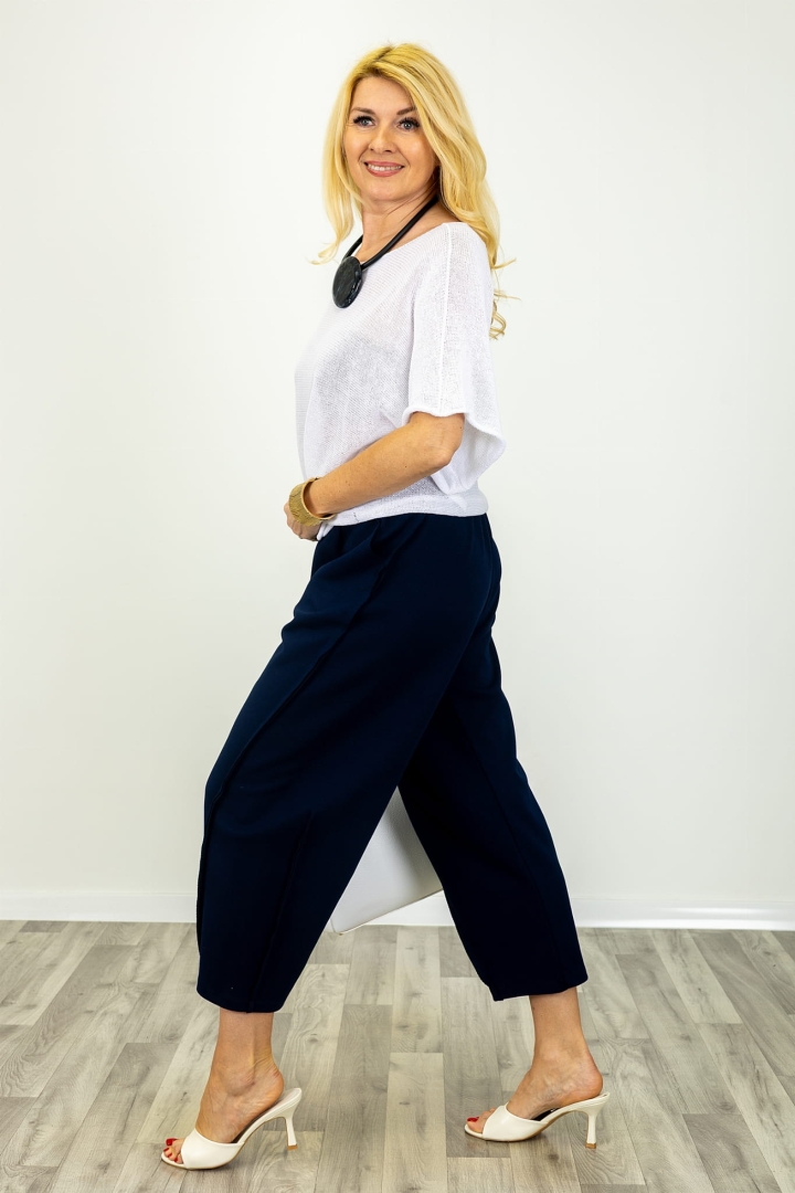 Spodnie Sutria z dekoracyjnymi przeszyciami typu balloon granatowe