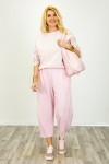 Spodnie typu balloon Sutria ozdobne przeszycia pudrowy róż