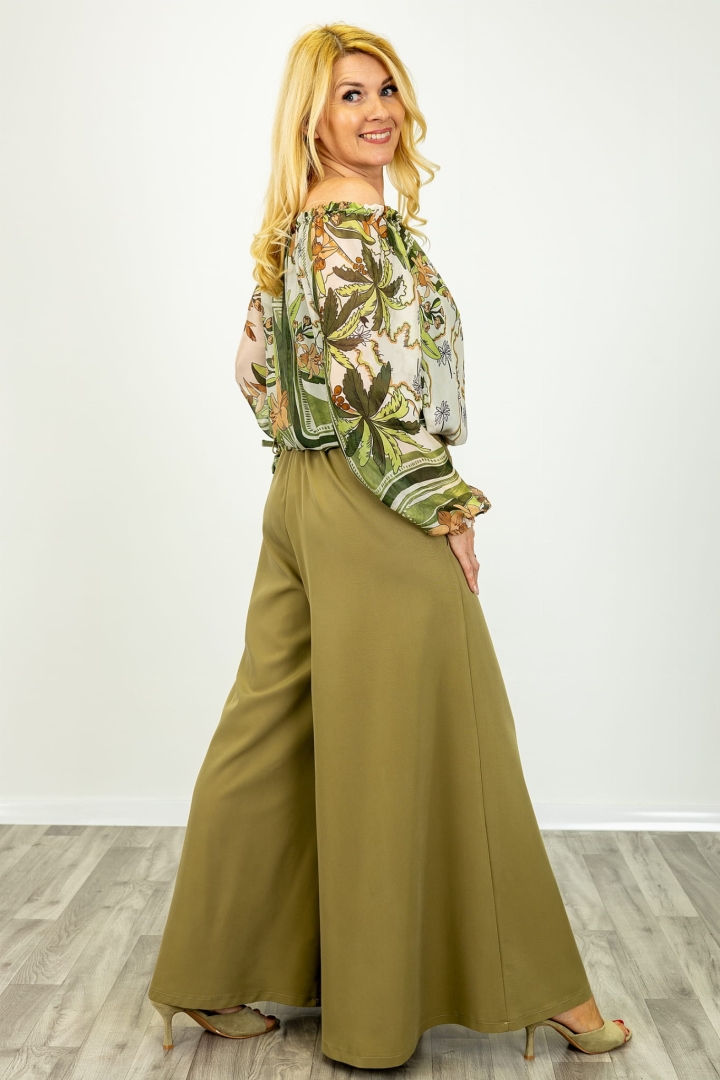 Spodnie damskie palazzo Valdisotto oliwkowe z gumką w pasie