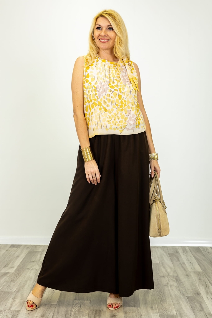 Spodnie Valdisotto brązowe o kroju palazzo z szeroką nogawką