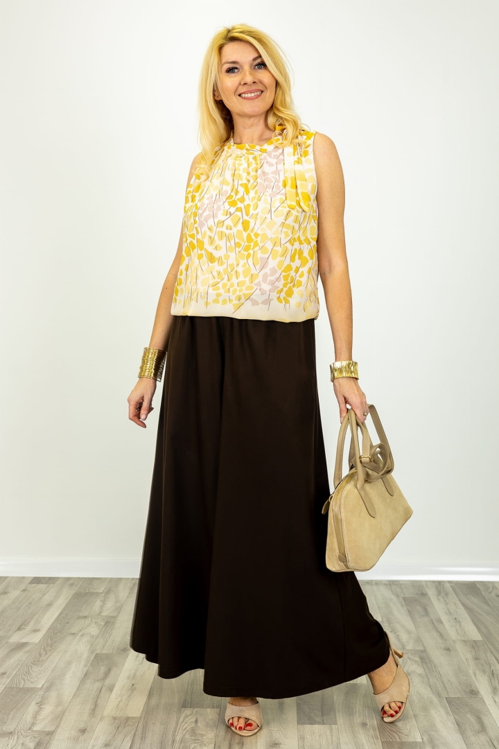 Spodnie damskie palazzo Valdisotto brązowe z gumką w pasie