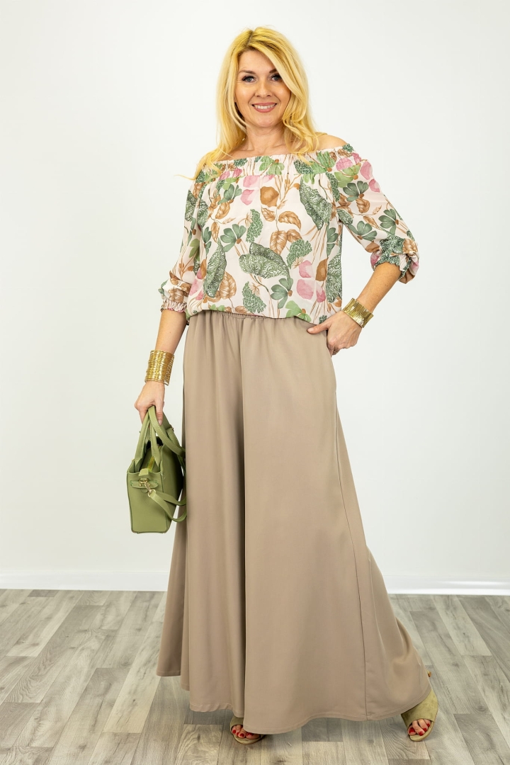 Spodnie Valdisotto latte palazzo z prostą szeroką nogawką