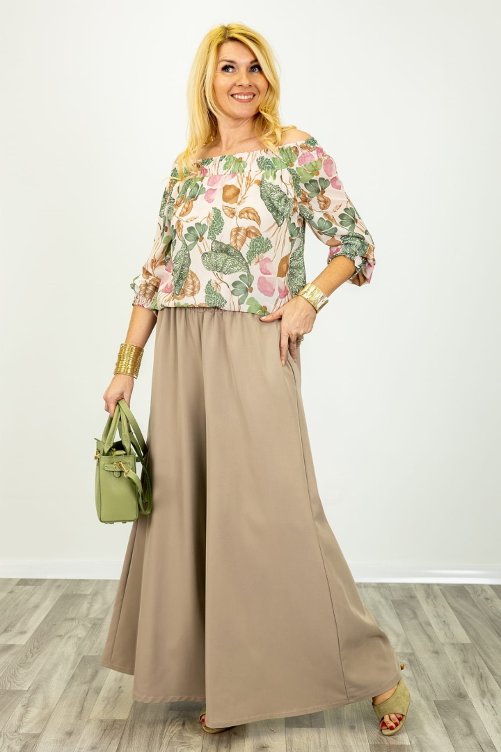 Spodnie palazzo Valdisotto latte z wysokim stanem i gumką w pasie