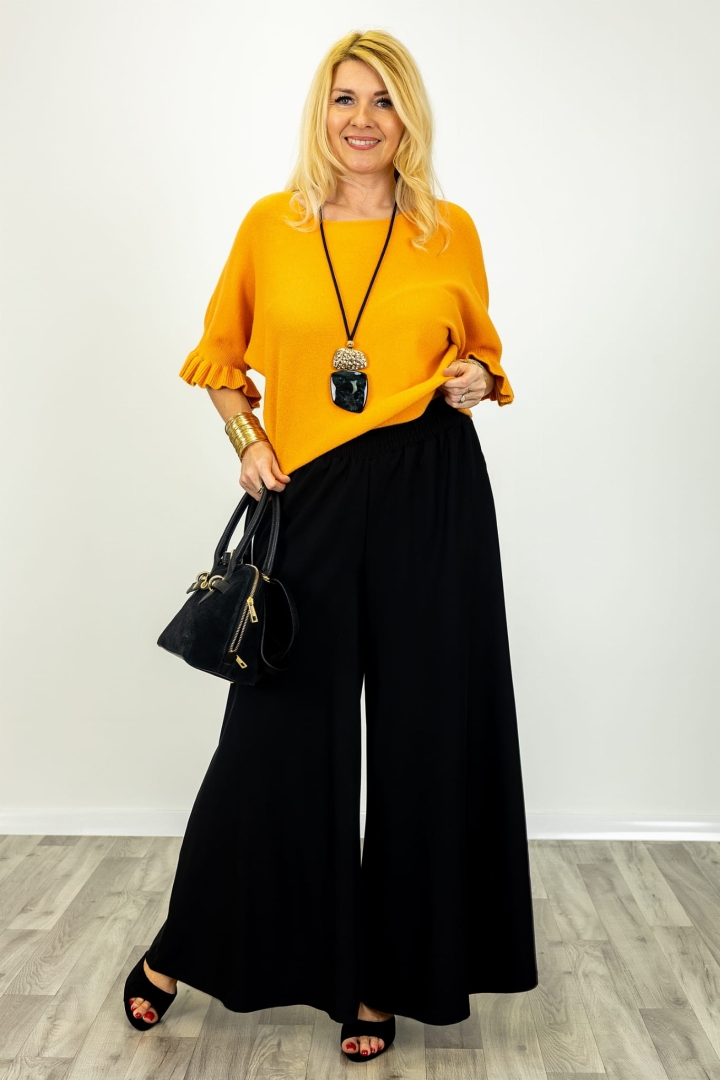 Spodnie Valdisotto czarne o kroju palazzo z szeroką nogawką