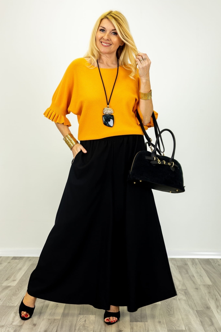 Spodnie palazzo Valdisotto czarne z wysokim stanem i gumką w pasie