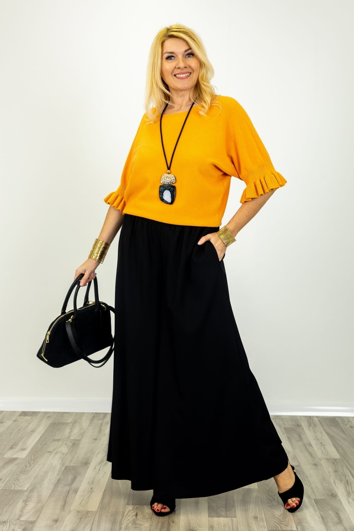 Spodnie damskie palazzo Valdisotto czarne z gumką w pasie