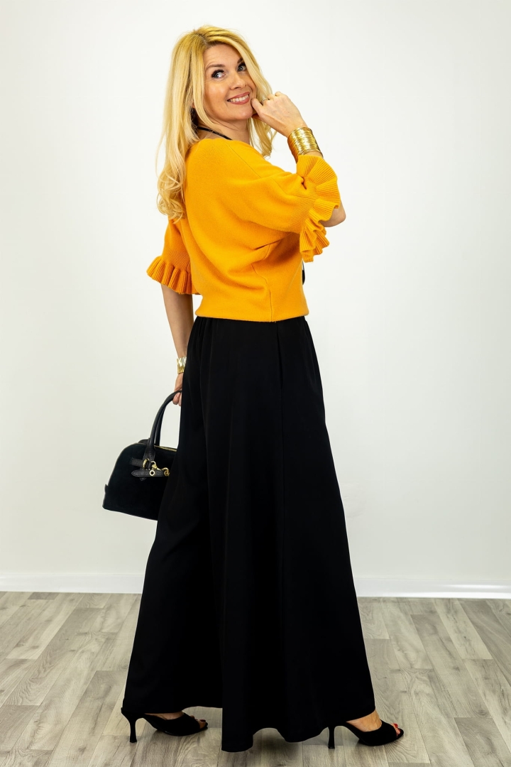 Spodnie Valdisotto czarne palazzo z prostą szeroką nogawką