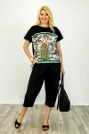 T-shirt z krótkim rękawem printem safari z tygrysem bluzka z wiązaniem na boku Terminimerese czarny