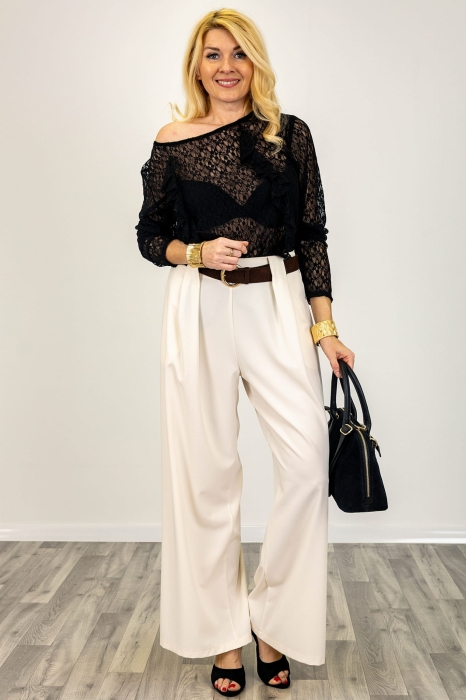 Spodnie palazzo Borgatacostiera ecru z wysokim stanem i szeroką nogawką