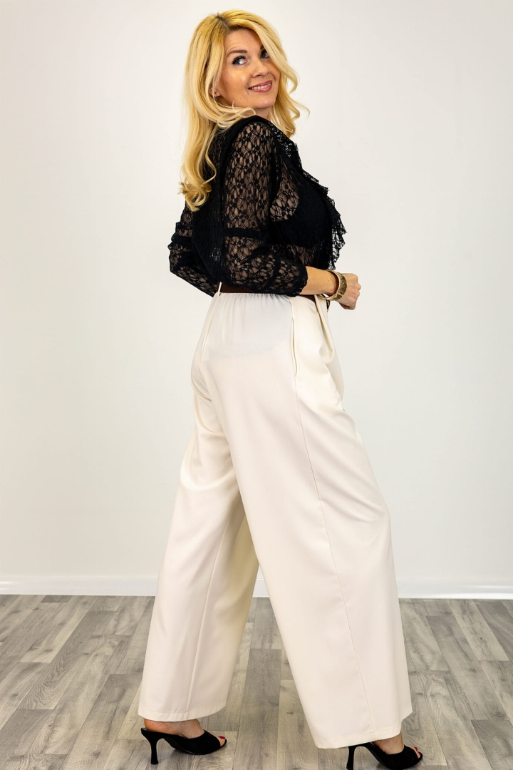 Spodnie palazzo Borgatacostiera ecru z szeroką nogawką i wygodnym fasonem z kieszeniami