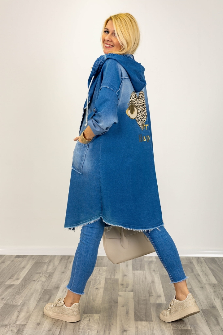 Długi płaszcz jeansowy z kieszeniami Scicli medium denim blue